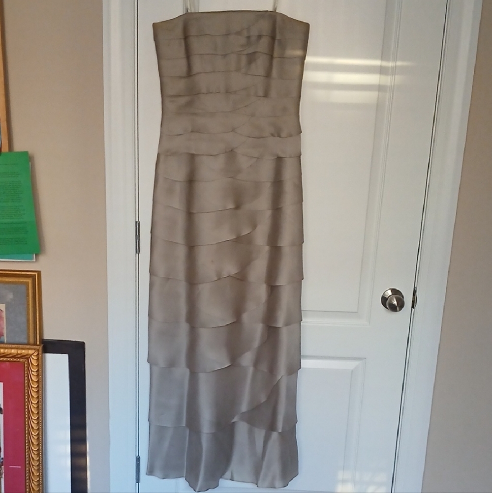 Chetta B Strapless Tiered Dress in Beige